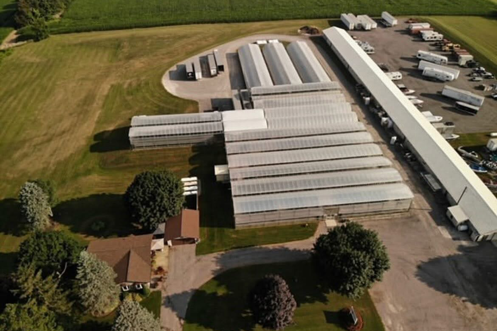 otter greenhouses drone shot of greenhouses
